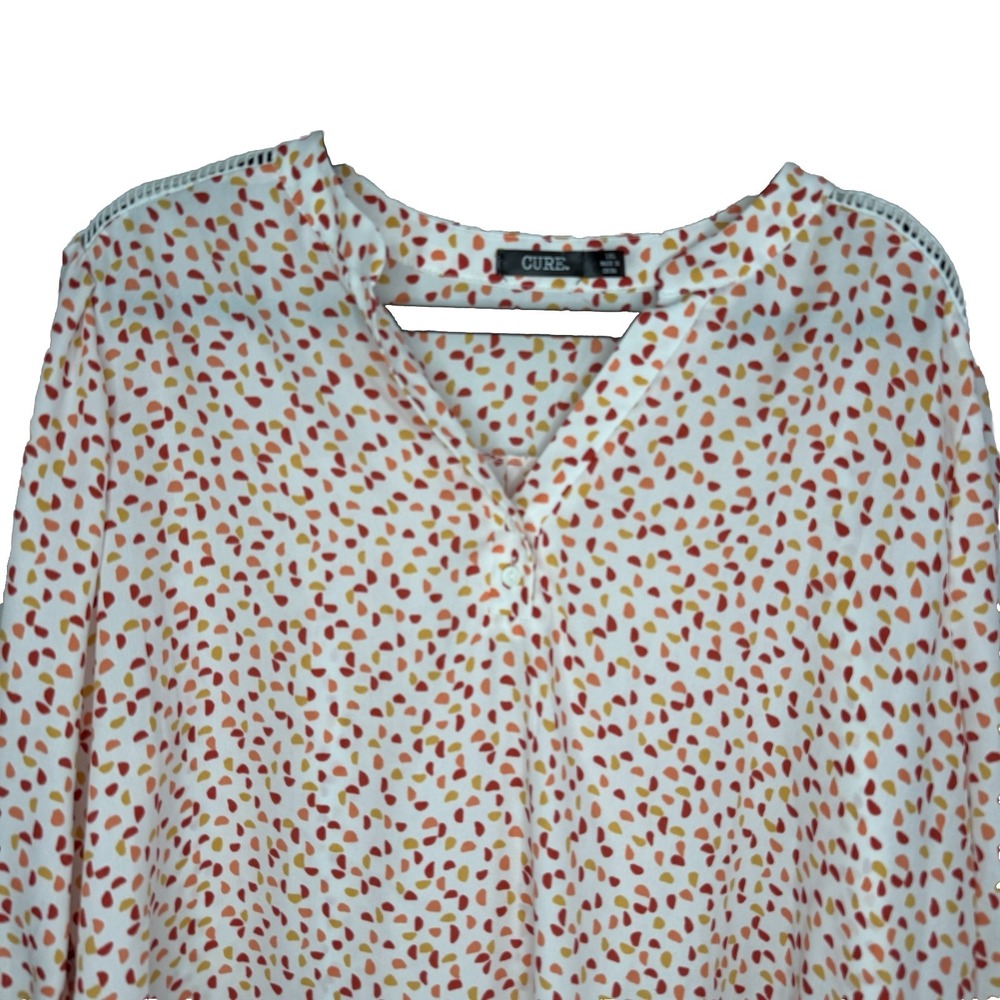Cure Woven Top Blouse Boho Shirt Plus Size 1XL White Orange polka‎ dots-peach